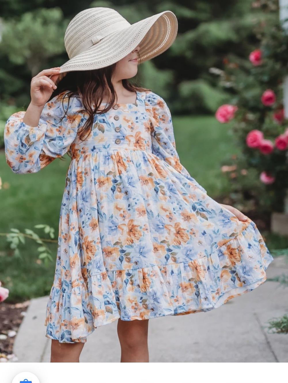 cheeky plum Blue and Yellow Floral Tiered Dress for Girls